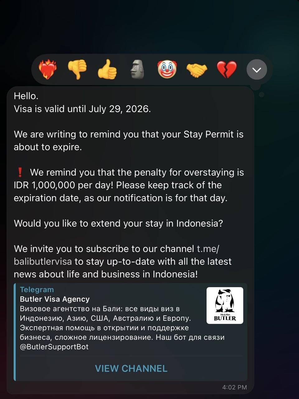 Client account: visas