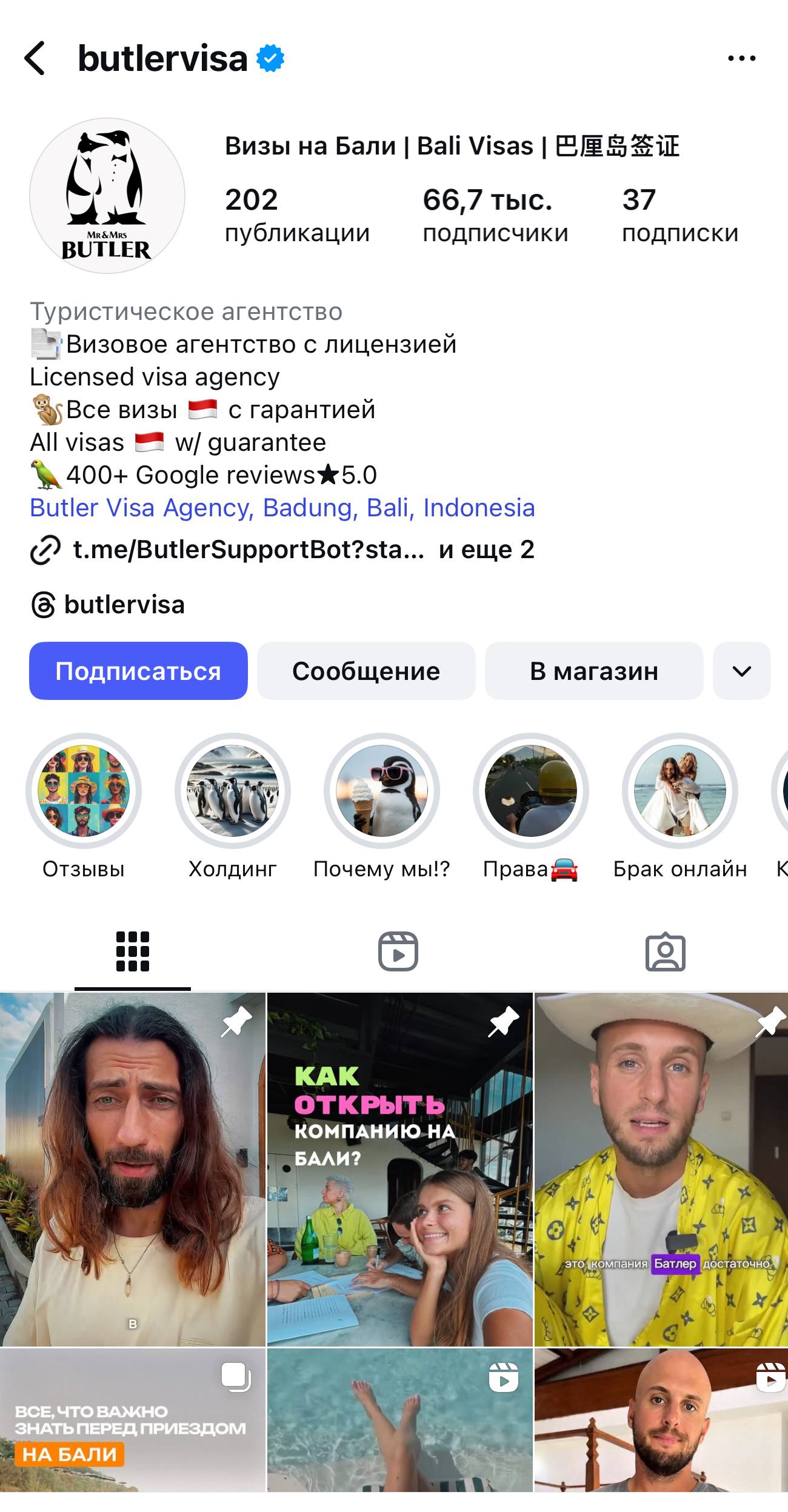 Instagram Butler Visa