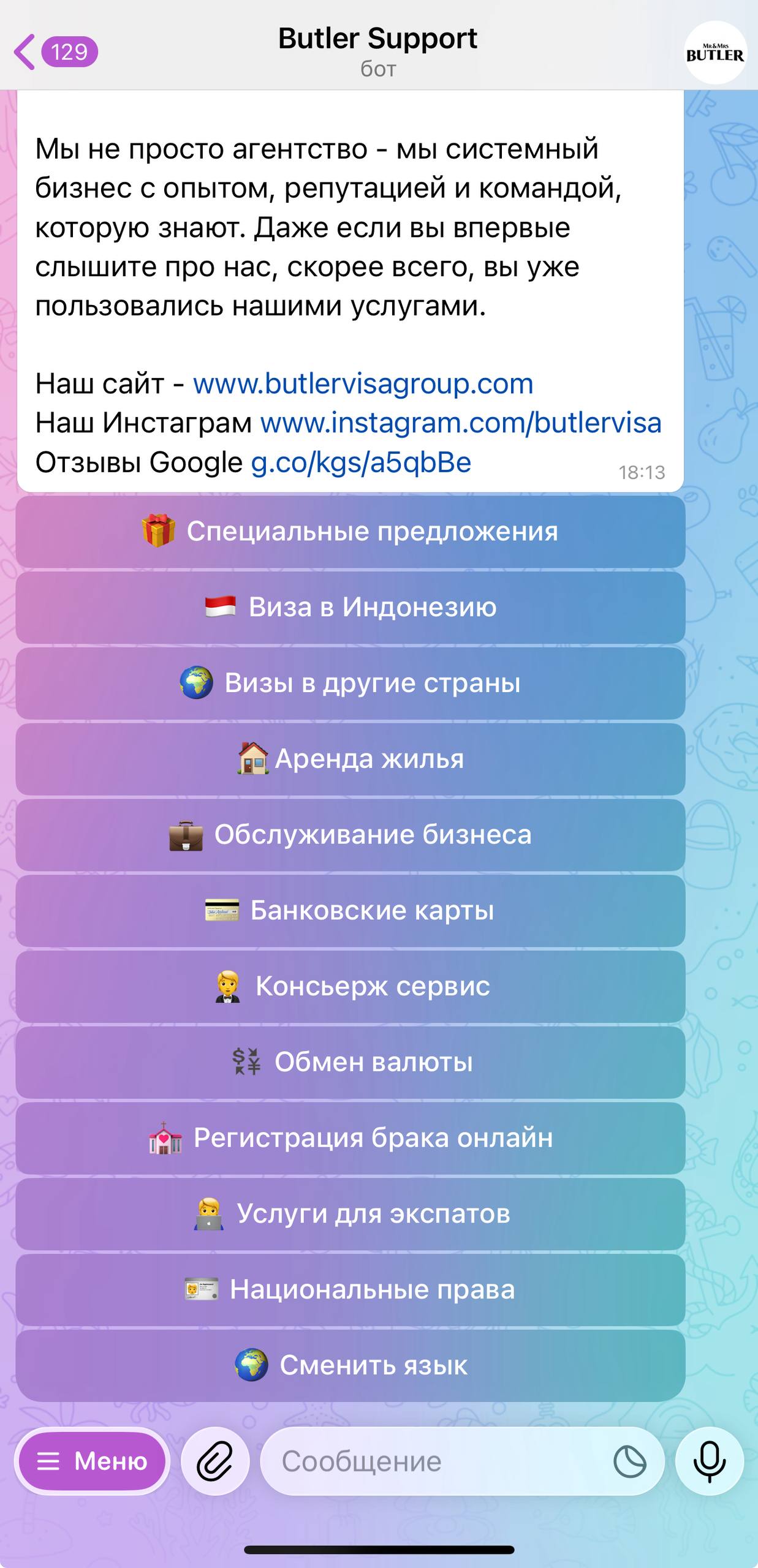 Telegram-бот Butler Visa